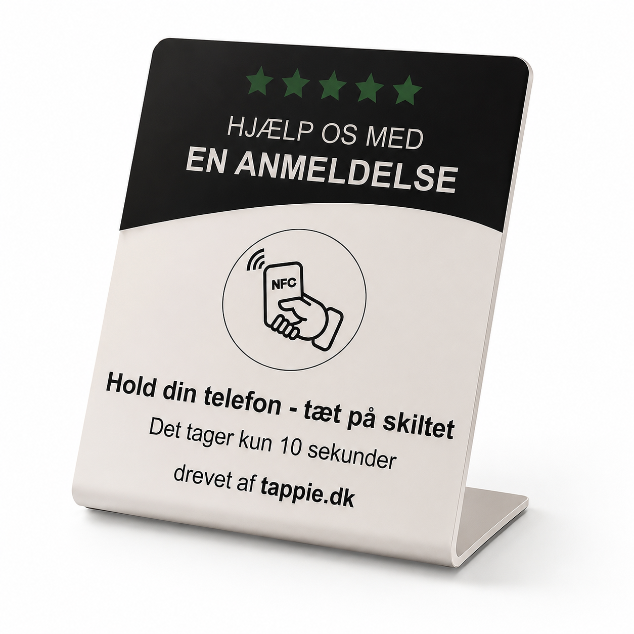 NFC anmeldelsesskilt stående på bord